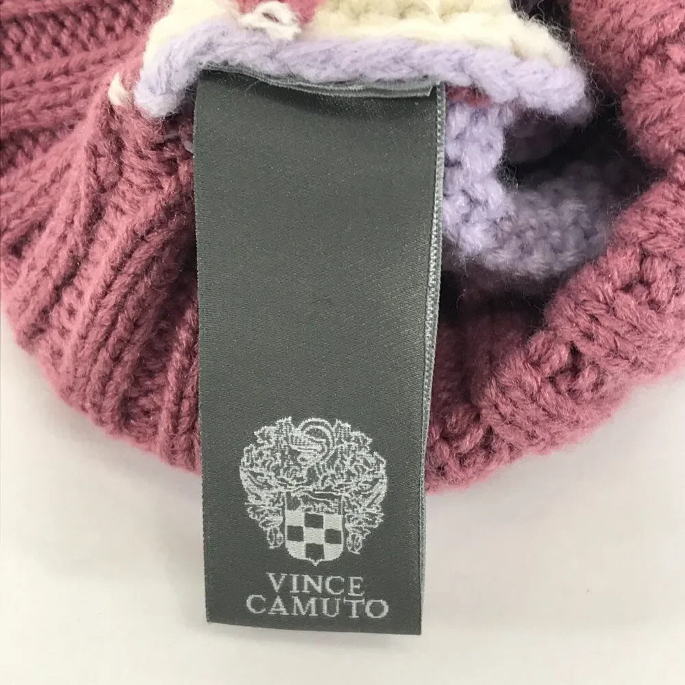 Vince Camuto Knit Pom Pom Beanie Women's OS Purple Colorblock Outdoor Winter